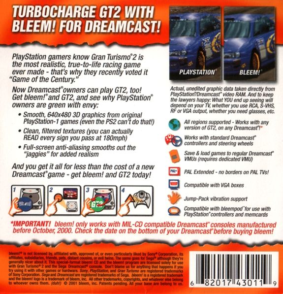 bleemcast! für Gran Turismo 2 - Rückseite