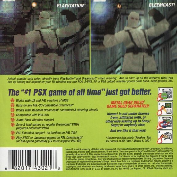 bleemcast! für Metal Gear Solid - Rückseite