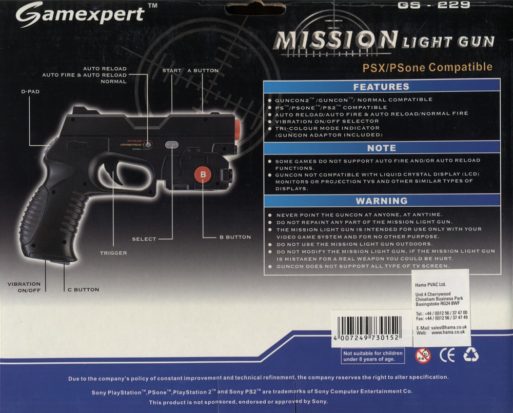 Gamexpert Mission Light Gun OVP Rückseite