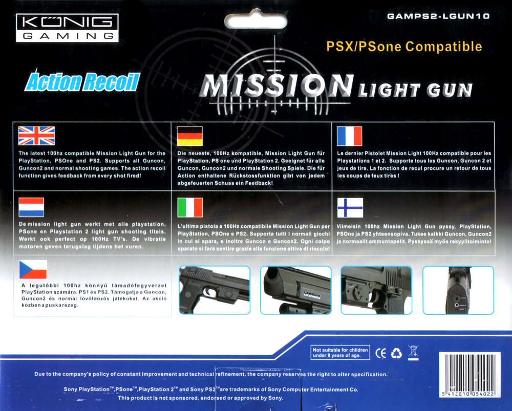 König Gaming Mission Light Gun OVP Rückseite