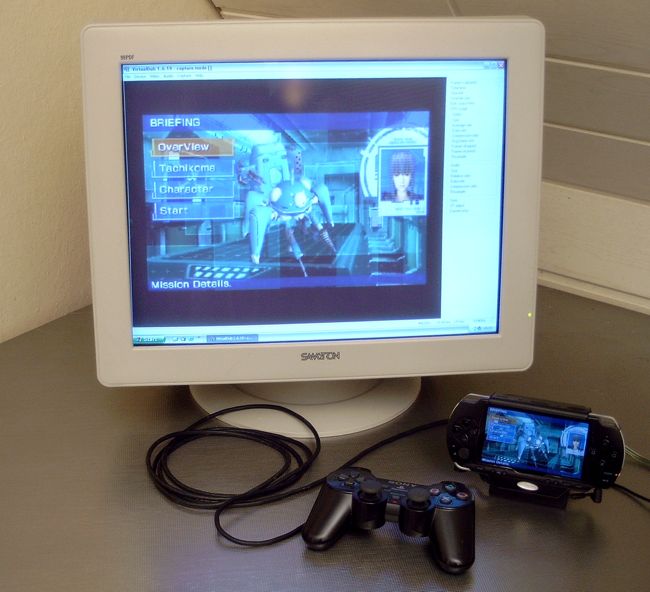 PSP2TV angeschlossen an TV-Karte